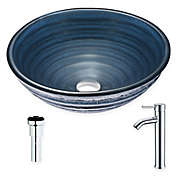 ANZZI Tempo Deco-Glass Vessel Sink in Coil Blue with Fann Faucet in Chrome