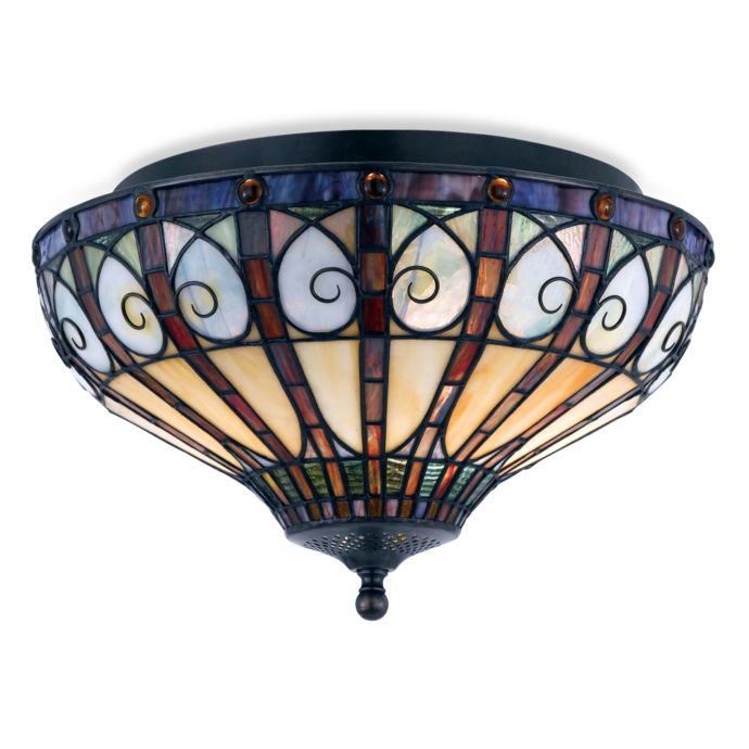 Quoizel Tiffany Style 2 Light Stained Glass Flush Mount