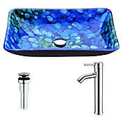 ANZZI Voce Deco-Glass Vessel Sink in Lustrous Blue with Fann Faucet in Chrome