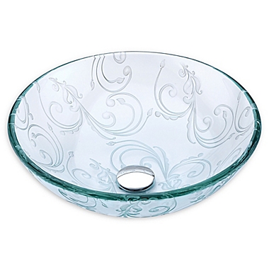 ANZZI Vieno Deco-Glass Vessel Sink with Pop-Up Drain in Crystal Clear Floral. View a larger version of this product image.