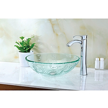 ANZZI Vieno Deco-Glass Vessel Sink with Pop-Up Drain in Crystal Clear Floral. View a larger version of this product image.