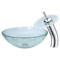 ANZZI Choir Deco-Glass Vessel Sink in Crystal Clear Mosaic with Matching Chrome Waterfall Faucet