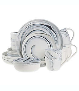 Vajilla de porcelana Artisanal Kitchen Supply® Coupe Marbleized color blanco/negro, Set de 16 piezas