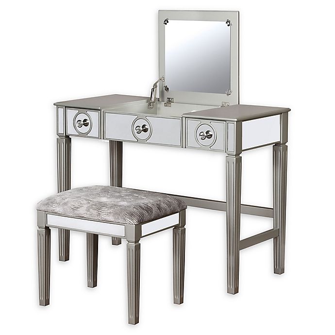 Linon Home Patrice Vanity Set In Grey Bed Bath Beyond - Linon Home Decor Lattice Vanity Set Silver