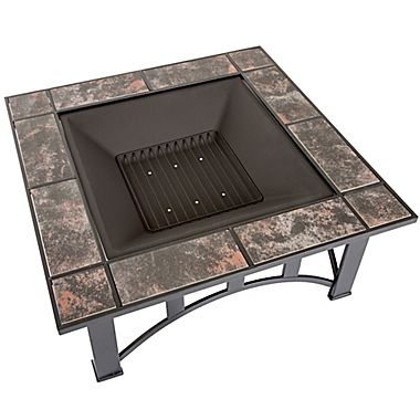 Pure Garden Wood Burning 33-Inch Square Marble Tile Fire Pit in Black Orange. View a larger version of this product image.