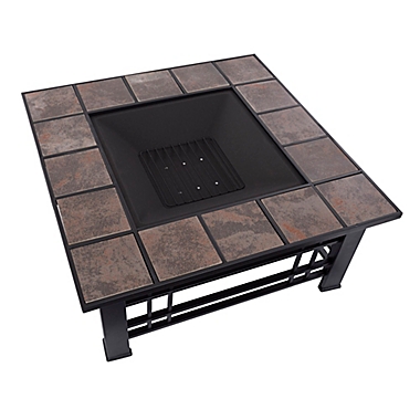 Pure Garden Wood Burning 32-Inch Square Marble Tile Fire Pit in Black/Orange. View a larger version of this product image.