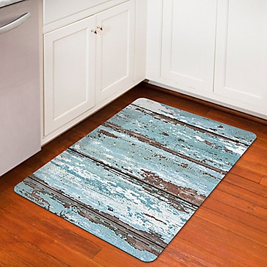 FoFlor Rustic Painted Floor 23&quot; x 36&quot; Kitchen Mat in Aqua/Brown. View a larger version of this product image.