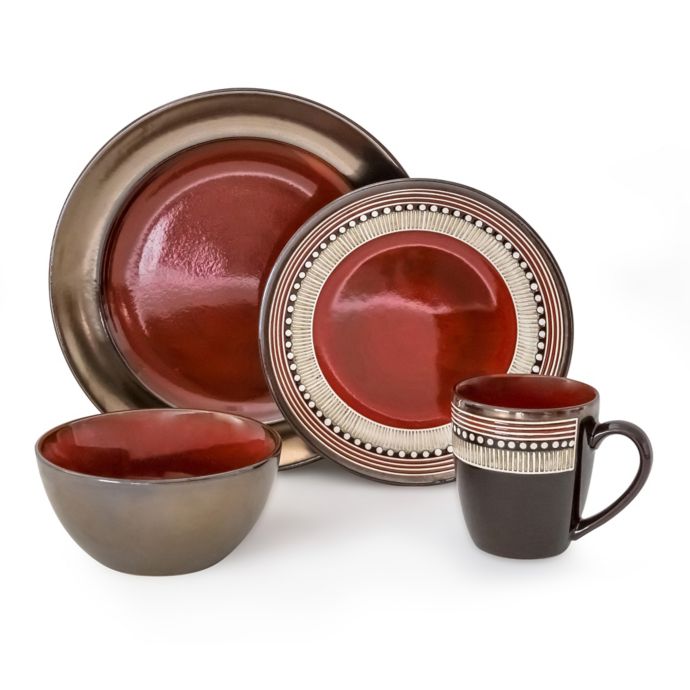 Over and Back® Feather 16-Piece Dinnerware Set in Red/Grey ...