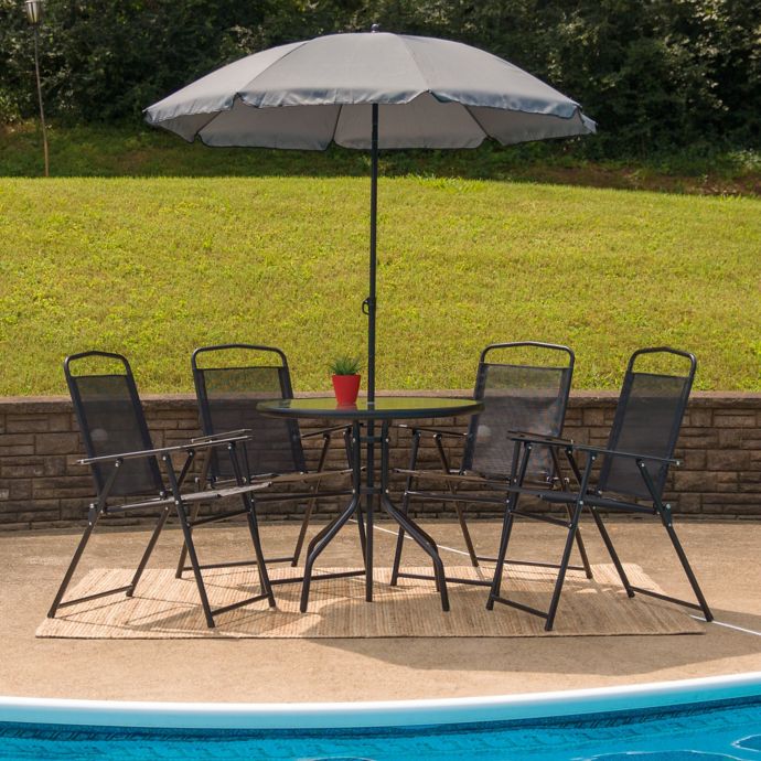 Flash Furniture 6 Piece Outdoor Patio Table Set With Umbrella In