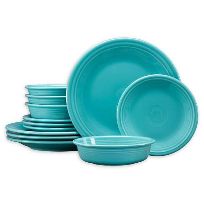 Fiesta® 12-Piece Classic Dinnerware Set in Turquoise | Bed Bath and ...