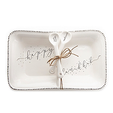 Mud Pie&reg; &quot;Happy Hanukkah&quot; 3-Piece Serving Dish and Spoon Set in White. View a larger version of this product image.