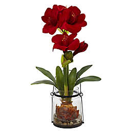 Nearly Natural 24-Inch Artificial Amaryllis Plant in Glass Bucket