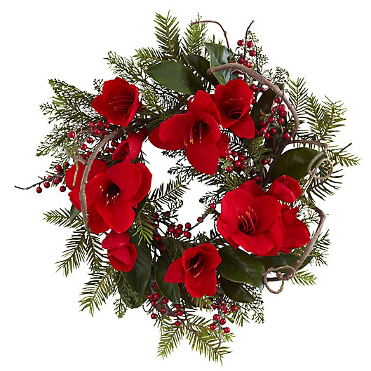 Alternate image 1 for Nearly Natural 24-Inch Amaryllis Wreath