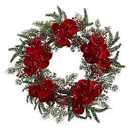 Nearly Natural 22-Inch Orchid, Berry, and Pine Holiday Wreath