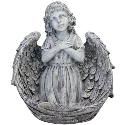 Northlight 16-Inch Angel Wrapped in Wings Statue in Grey