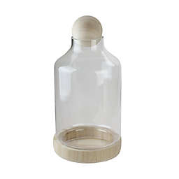Northlight 14-Inch Glass Hurricane with Wooden Lid