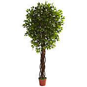 Nearly Natural 90-Inch Indoor/Outdoor Artificial Ficus Tree with Black Planter