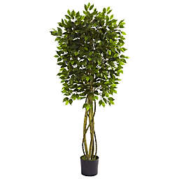 Nearly Natural 66-Inch Indoor/Outdoor Artificial Ficus Tree with Black Planter