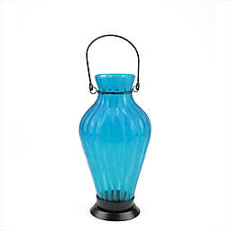 Northlight 1-Votive Frosted Ribbed Candle Lantern in Blue