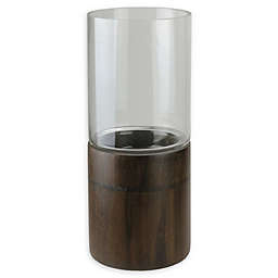 Northlight Clear Glass Hurricane Pillar Candle Holder with Wooden Base