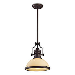 ELK Lighting Chadwick 13-Inch Pendant in Oiled Bronze with Amber Glass Shade