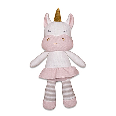 Living Textiles Kenzie Unicorn Knitted Plush Toy in Pink. View a larger version of this product image.