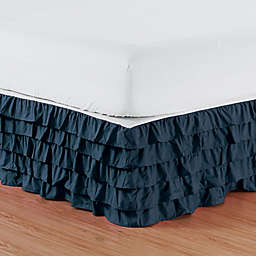 Elegant Comfort Multi-Ruffle Queen Bed Skirt in Navy Blue