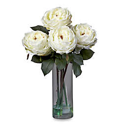 Nearly Natural 18-Inch Fancy Cylinder Silk Floral Arrangment with Vase in White