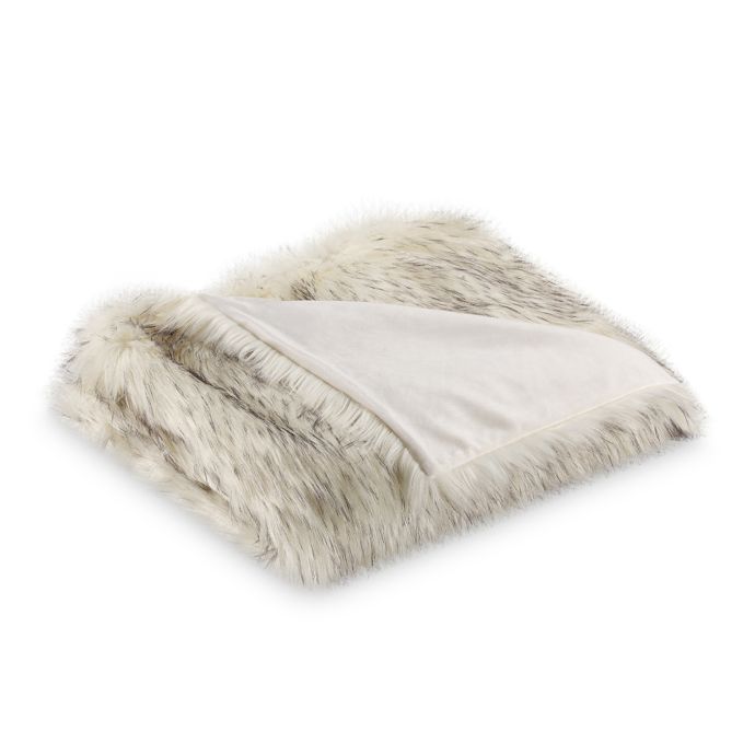 Tipped Faux Fur Throw Blanket in White/Grey | Bed Bath ...