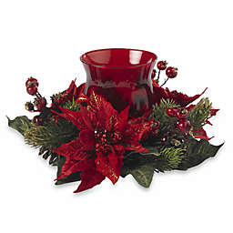 Nearly Natural Poinsettia & Berry Candelabrum in Red/Green