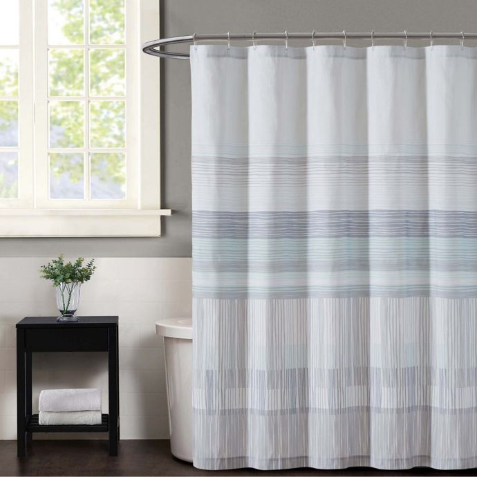 Vince Camuto Kasu Striped Shower Curtain In White Grey Bed Bath