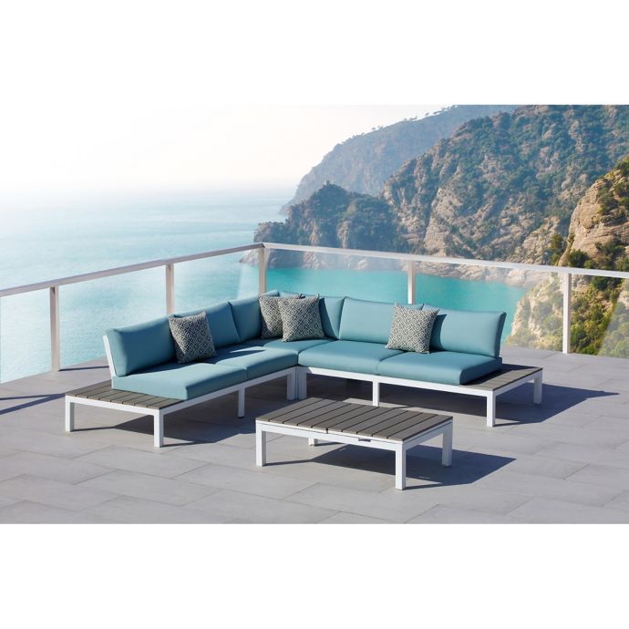 Ove Malibu 4 Piece Patio Sectional Set In Blue Sunbrella Canvas Bed Bath Beyond