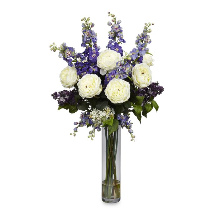 Nearly Natural Silk Rose Delphinium And Lilac Flower Arrangement