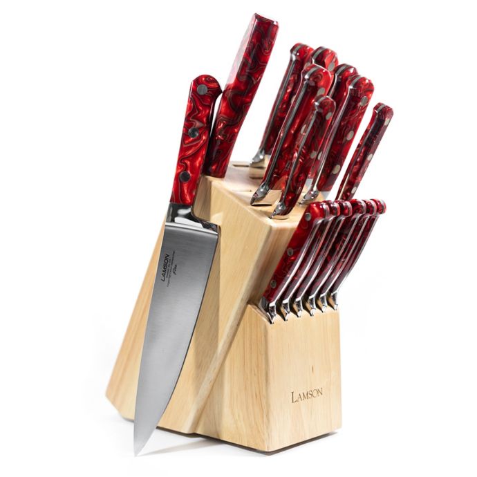 Lamson Fire Forged 16 Piece Maplewood Knife Block Set In Red