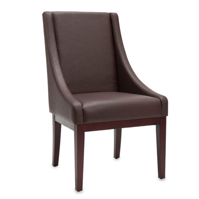 Safavieh Sloping Arm Chair in Brown Leather | Bed Bath ...