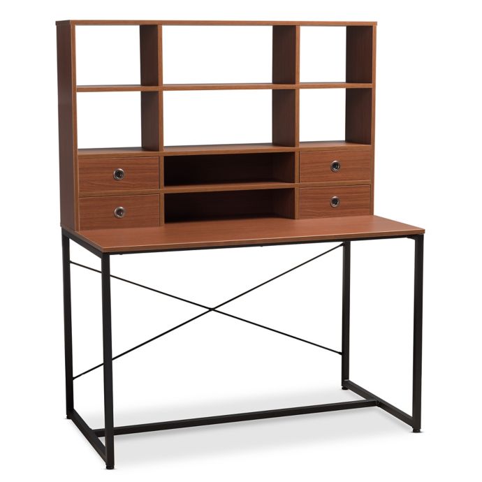 Baxton Studio Edwin 2 In 1 Bookcase Writing Desk In Brown Black