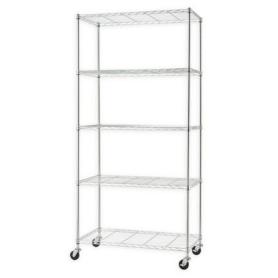 Trinity EcoStorage&trade; 5-Tier Wire Shelving Rack with Wheels in Chrome