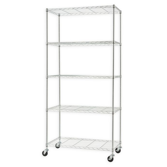 Trinity EcoStorage™ 5Tier Wire Shelving Rack with Wheels in Chrome