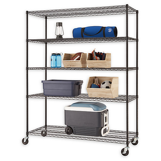 Trinity Wire Shelving Rack With Wheels, 5 Tier Metal Shelving With Wheels