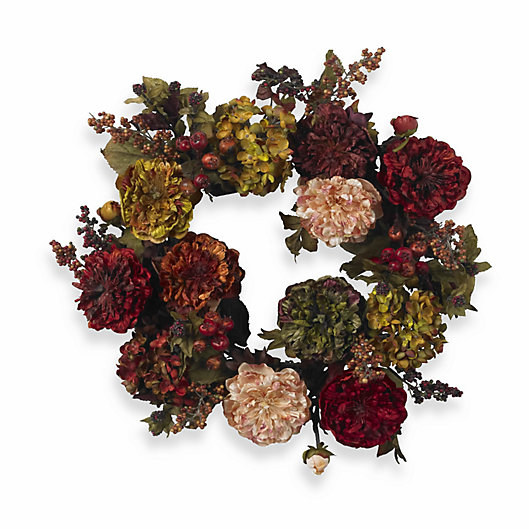 Alternate image 1 for Nearly Natural 22-Inch Hydrangea Peony Wreath