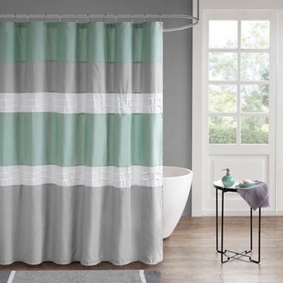 grey and green shower curtain