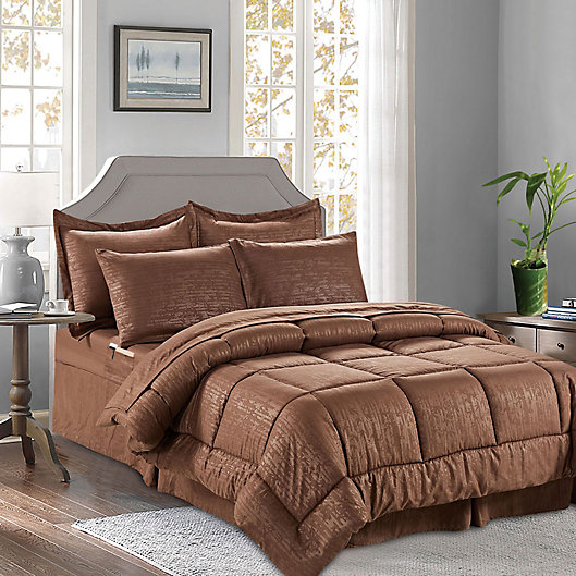 Alternate image 1 for Bamboo Pattern 8-Piece King/California King Comforter Set in Chocolate Brown
