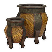 Nearly Natural 9-Inch Decorative Rounded Wood Planters (Set of 2)