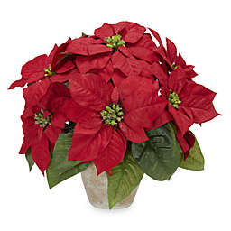 Nearly Natural 13-Inch Poinsettia with Ceramic Vase Silk Flower Arrangement
