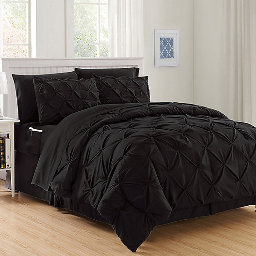 Hi Loft Luxury Pintuck 8 Piece, King Size Bed Comforter Set Black