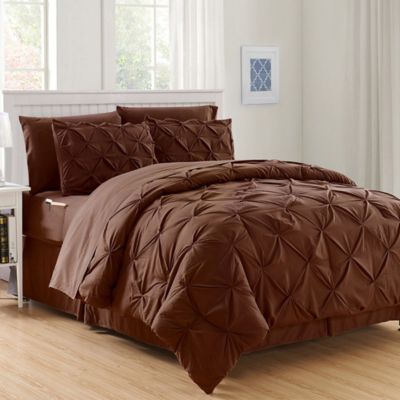 Hi-Loft Luxury Pintuck 8-Piece Full/Queen Comforter Set in Chocolate Brown