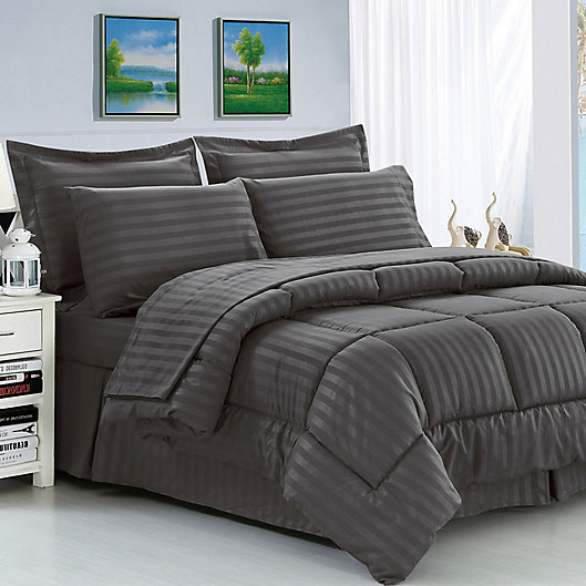 Soft Embossed Dobby Stripe 8PC Bed In Bag Comforter Sheet Set Sham Pillowcase 