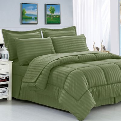 Elegant Comfort Dobby Stripe 8-Piece King/California King Comforter Set in Sage