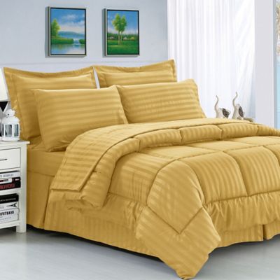 Elegant Comfort Dobby Stripe 8-Piece Full/Queen Comforter Set in Gold