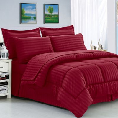 Elegant Comfort Dobby Stripe 8-Piece Full/Queen Comforter Set in Burgundy
